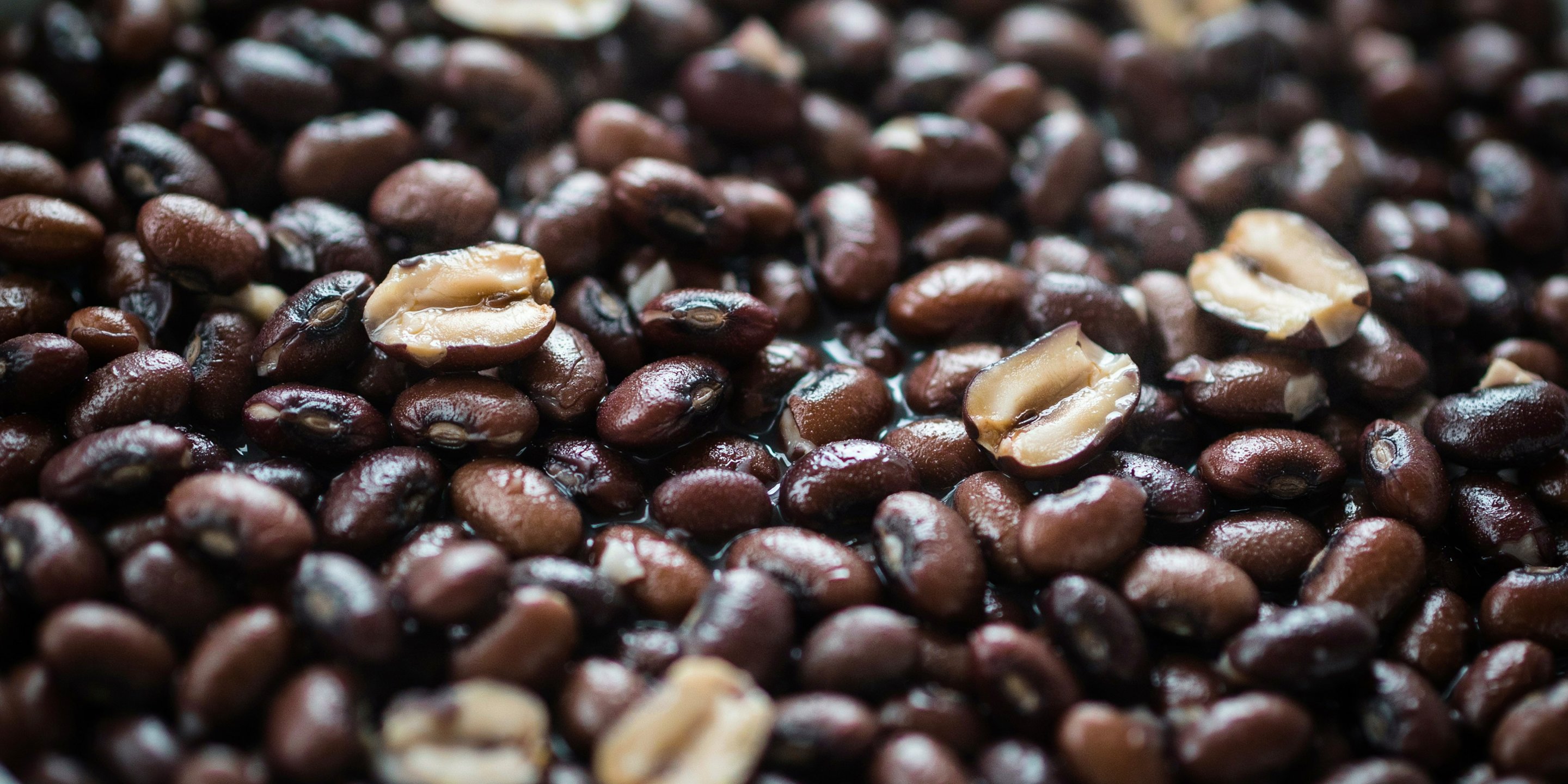 Close-up of cooked black beans
