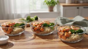Salmon Meal Prep Bowls With Vegetables And Grains