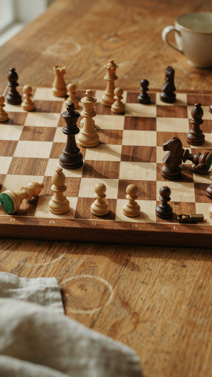 A chess board has only a few pieces left, showing limited options.